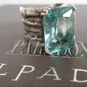 SILPADA Oxidized Sterling Silver Aqua Blue Glass Ring Sz 7 (fits like a 6) R1608